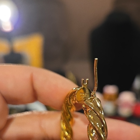Twisted Gold Hoop Earrings - Picture 2 of 3